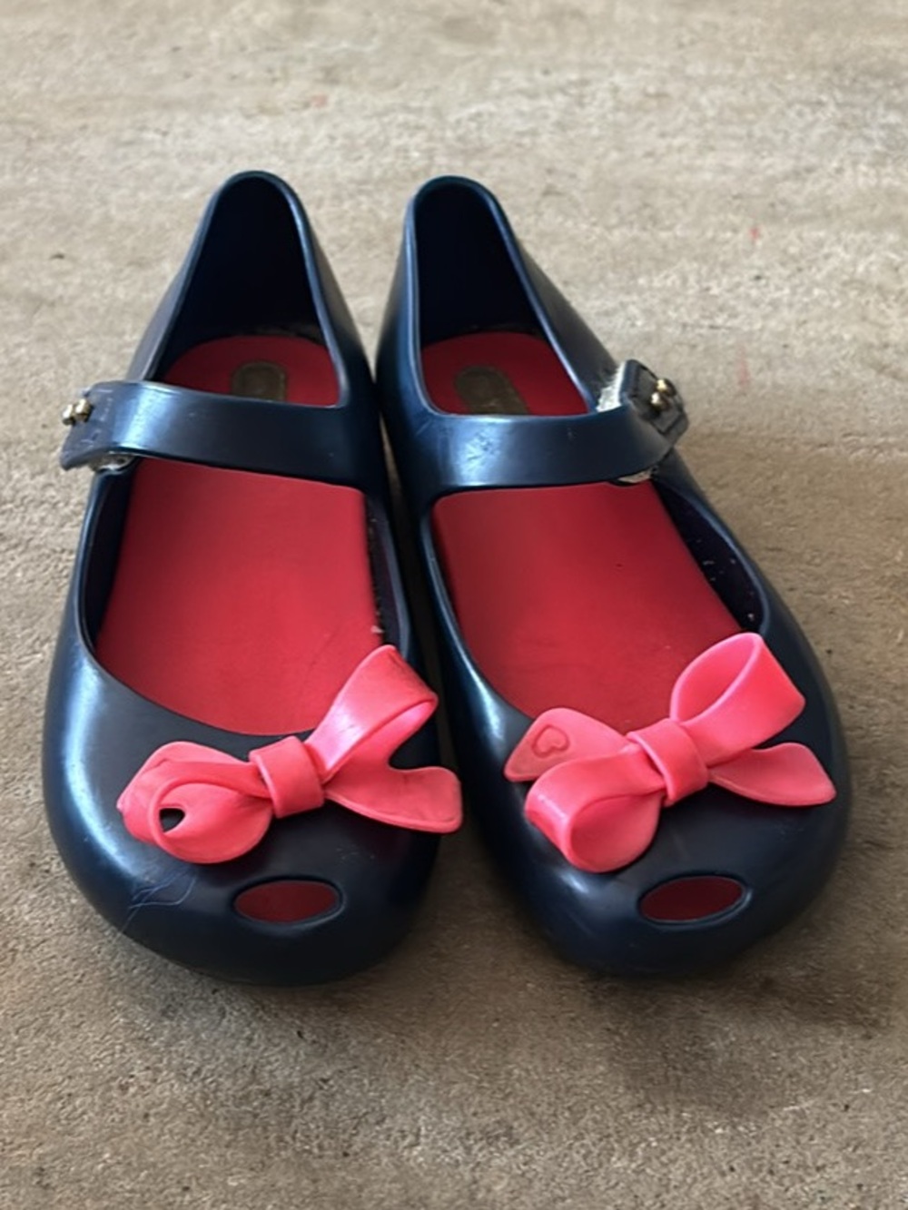 Mini Melissa Navy Blue Mary Jane Shoes with Pink Bows child size 10 (A-4)